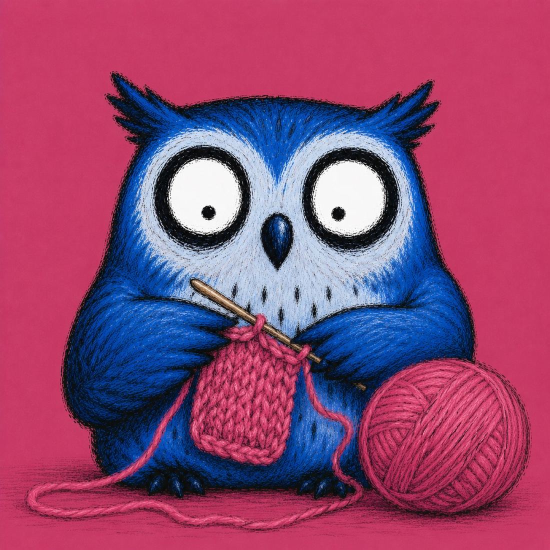 Hooty knitting the pink sky